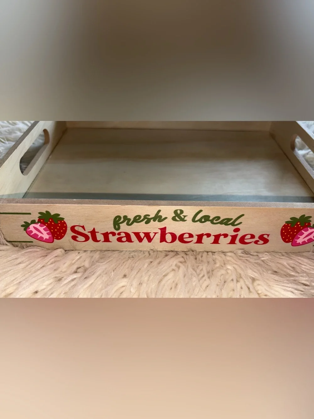 Target Bullseye Fresh & Local Strawberries Wooden Decorative Tray Kitchen Decor